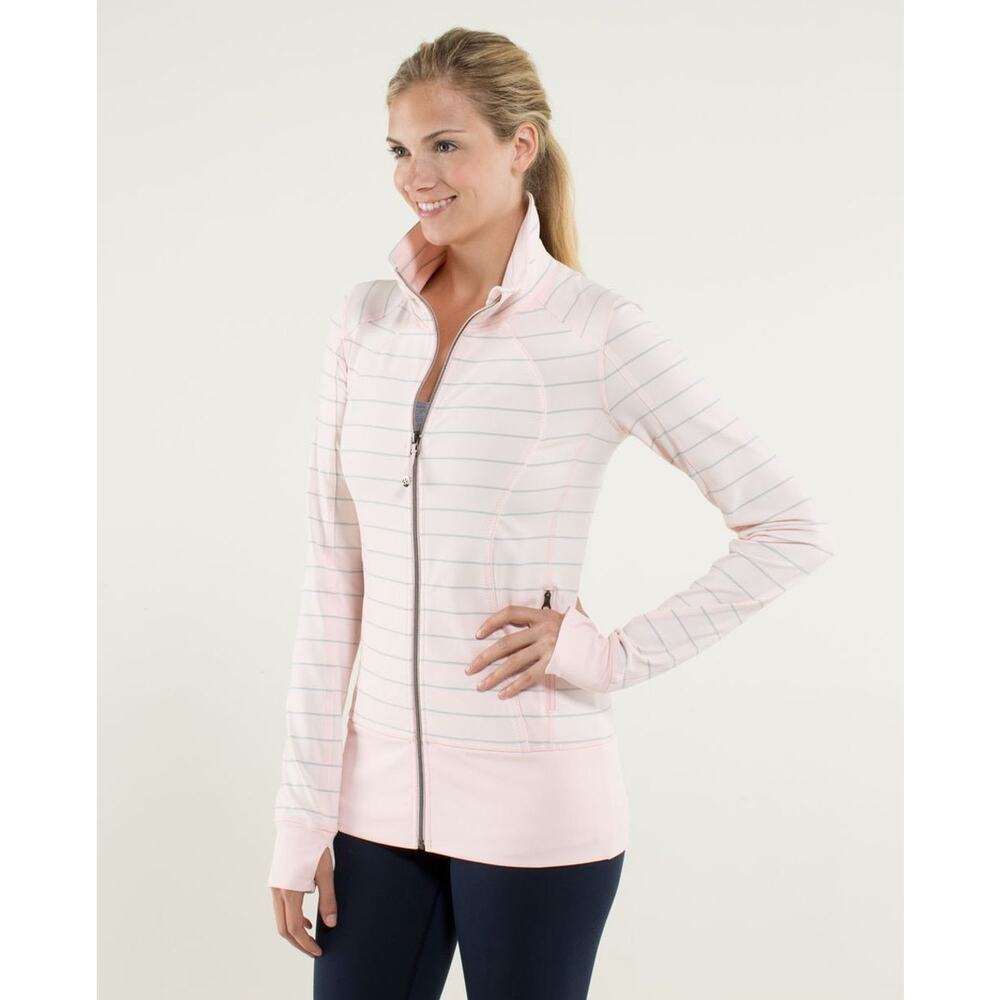Lululemon Nice Asana Jacket Slalom Stripe Pretty Pink Striped Zip Up Yoga Gym